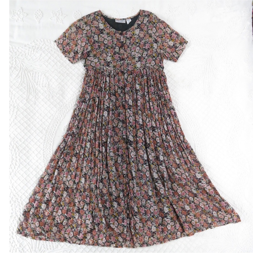 Vintage 90s Anegada's Collection Cotton Gauze Floral Maxi Dress Large Cottage